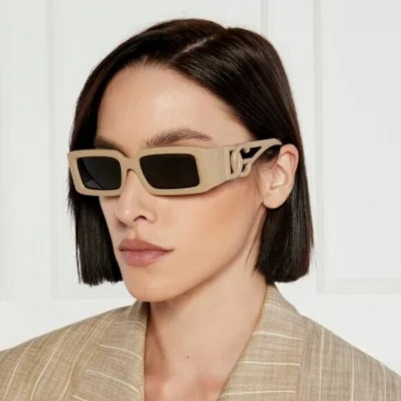 D&G DG6197 329287 BRAND NEW Sunglasses Rubberized Beige Grey Rectangle Unisex - Picture 4 of 12